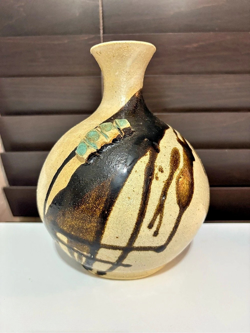 Abstract glazed Vase in Black & Cream